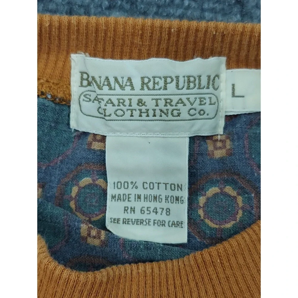 Vtg Banana Republic Safari Travel Sweatshirt Mens Large Golden Orange Logo READ
